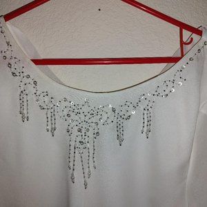 Whte chiffon top with beaded neckline